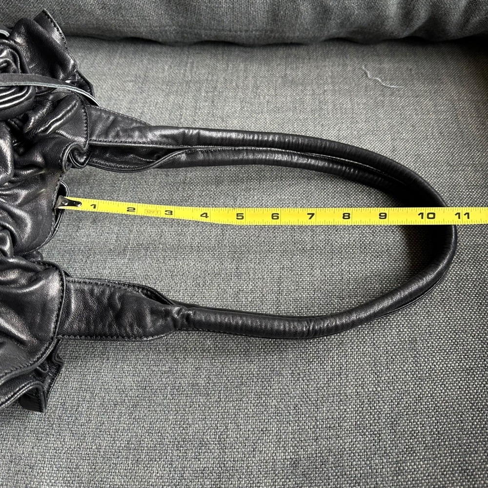 Vintage Ashneil Black Nappa Leather Rosette Fringe Slouchy Handbag Shoulder Bag - Picture 7 of 10